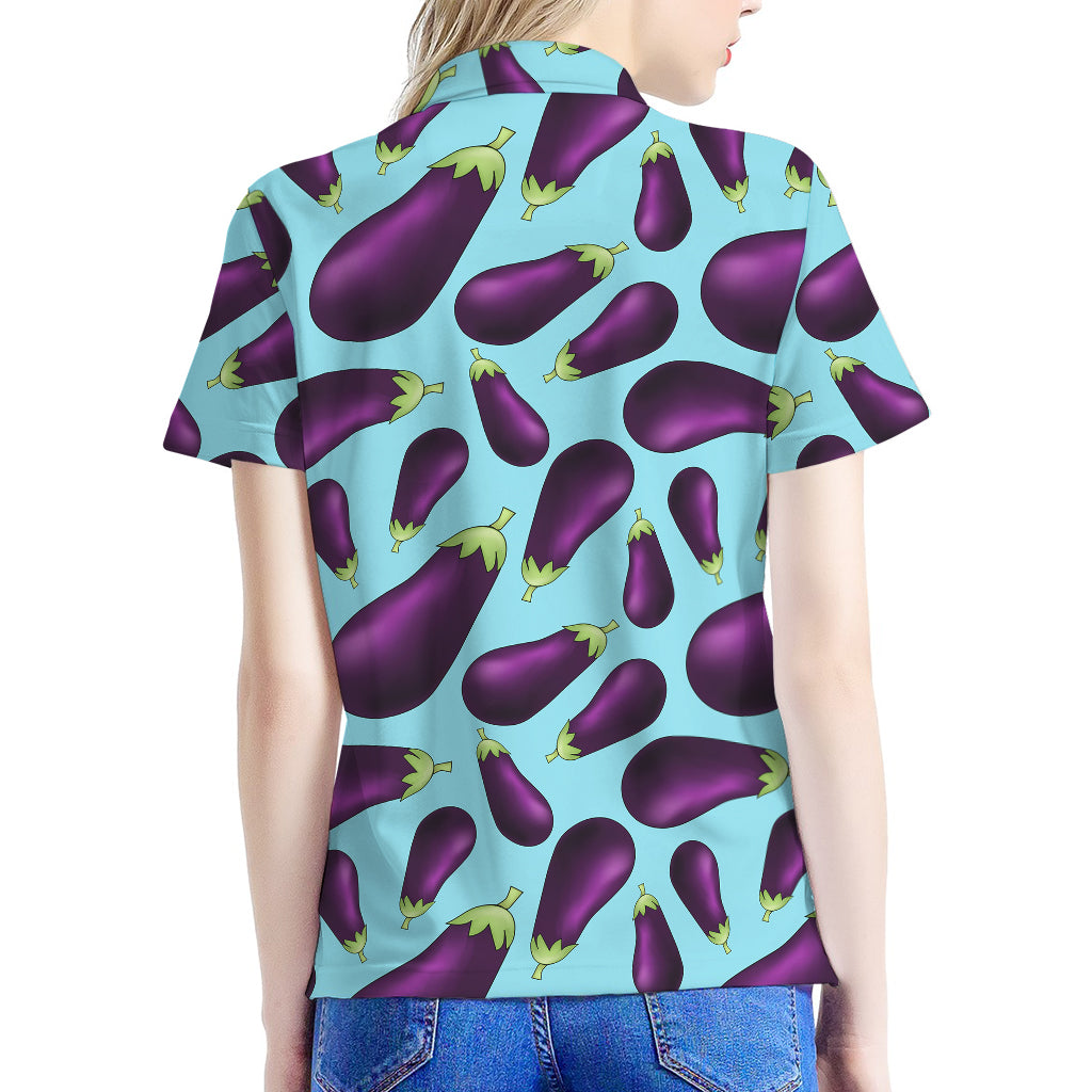 Purple Eggplant Pattern Print Women's Polo Shirt