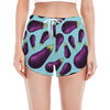 Purple Eggplant Pattern Print Women's Split Running Shorts