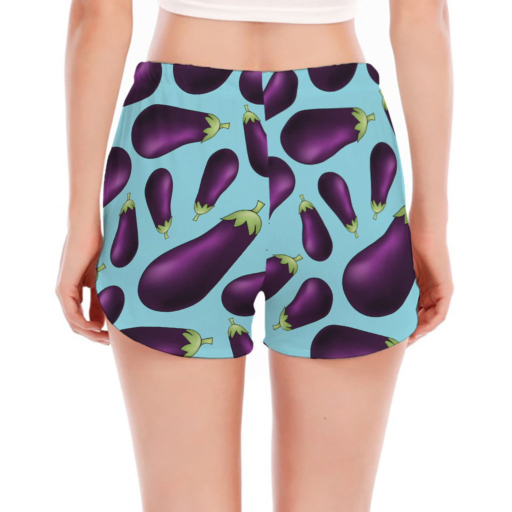 Purple Eggplant Pattern Print Women's Split Running Shorts