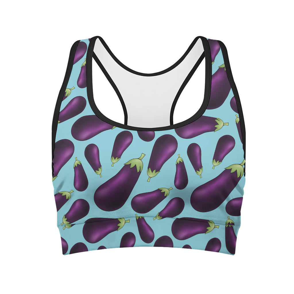 Purple Eggplant Pattern Print Women's Sports Bra