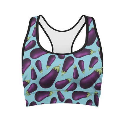 Purple Eggplant Pattern Print Women's Sports Bra