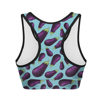 Purple Eggplant Pattern Print Women's Sports Bra