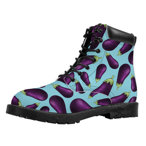 Purple Eggplant Pattern Print Work Boots