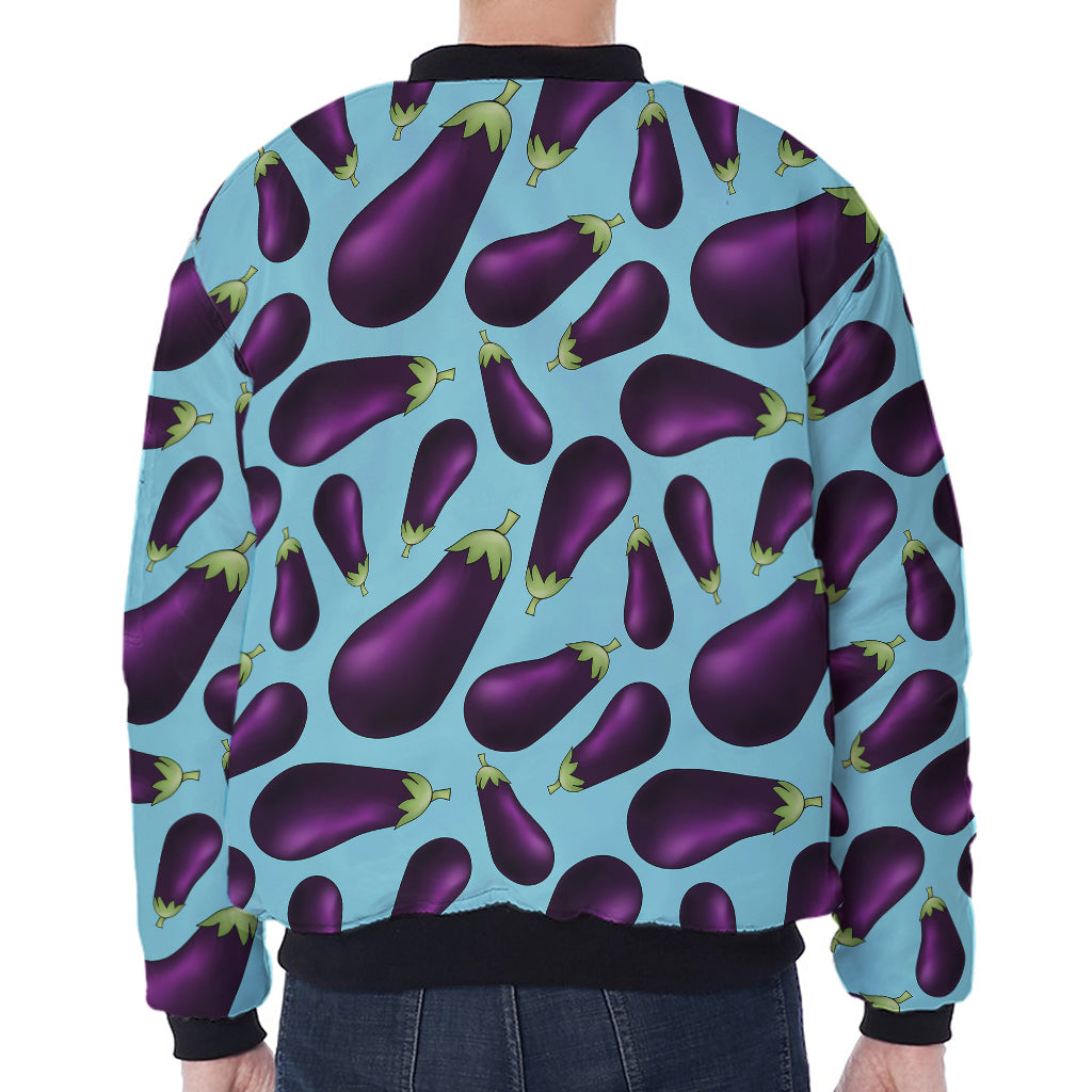 Purple Eggplant Pattern Print Zip Sleeve Bomber Jacket