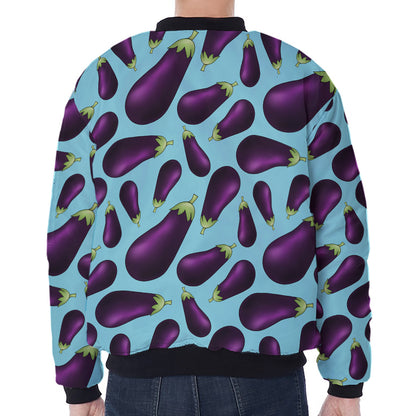 Purple Eggplant Pattern Print Zip Sleeve Bomber Jacket
