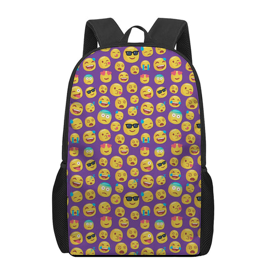 Purple Emoji Pattern Print 17 Inch Backpack