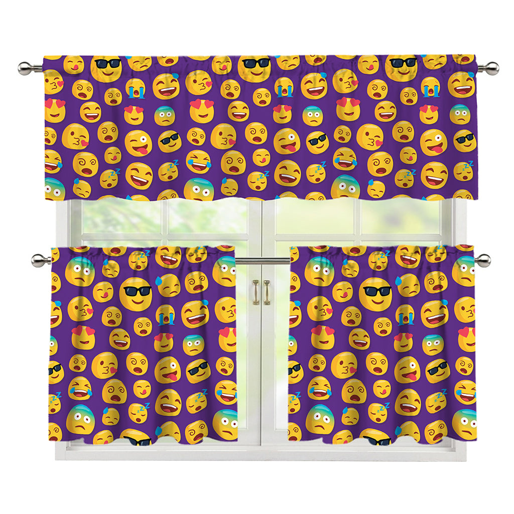 Purple Emoji Pattern Print 3 Piece Kitchen Curtains