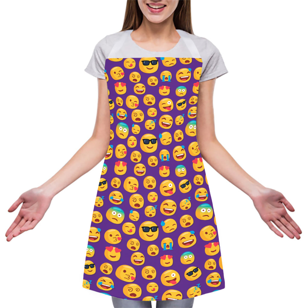 Purple Emoji Pattern Print Adjustable Apron