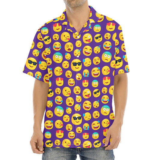 Purple Emoji Pattern Print Aloha Shirt