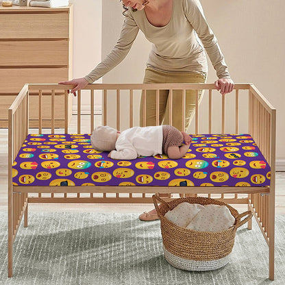 Purple Emoji Pattern Print Baby Crib Sheet