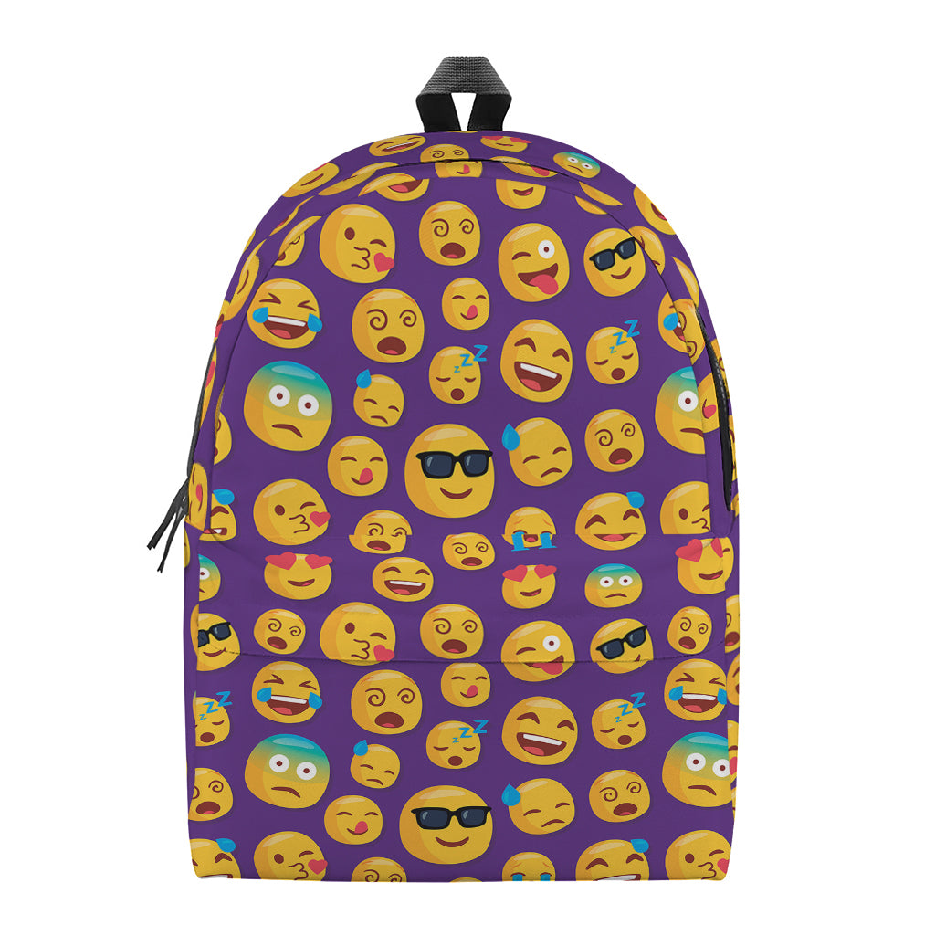 Purple Emoji Pattern Print Backpack