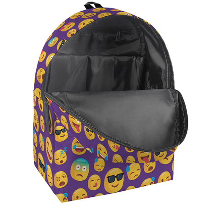 Purple Emoji Pattern Print Backpack