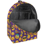 Purple Emoji Pattern Print Backpack