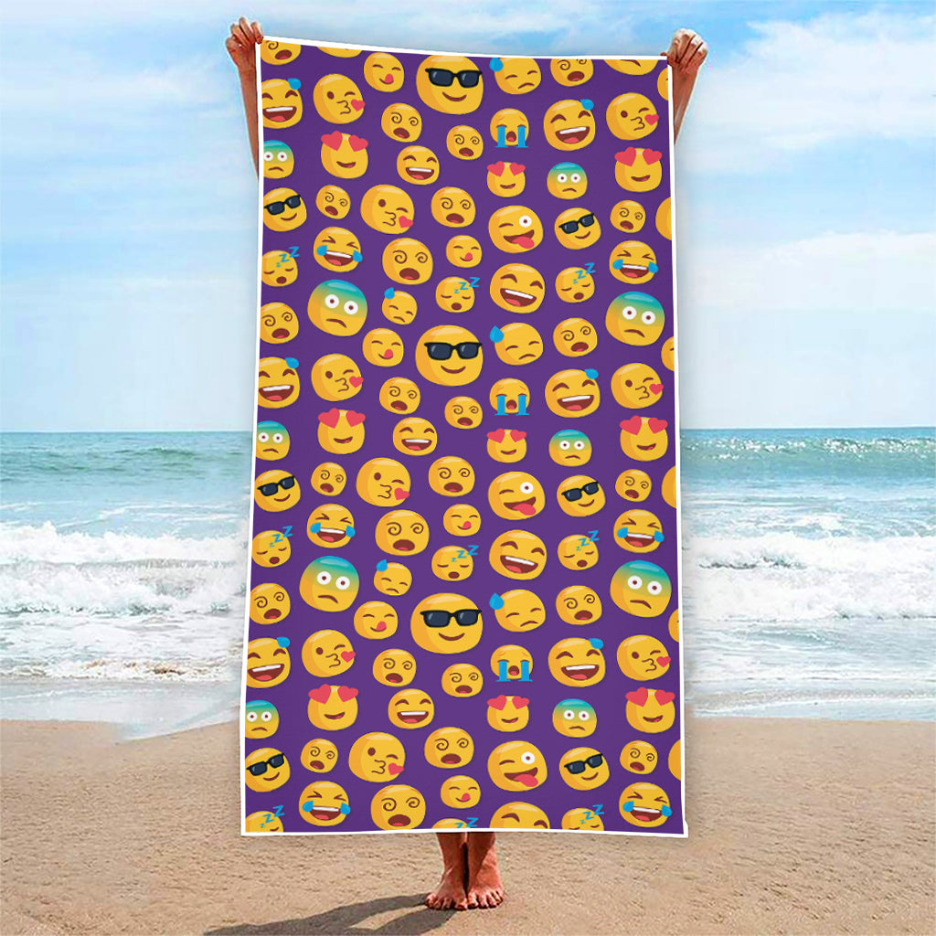 Purple Emoji Pattern Print Beach Towel