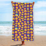 Purple Emoji Pattern Print Beach Towel