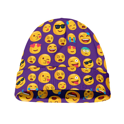 Purple Emoji Pattern Print Beanie