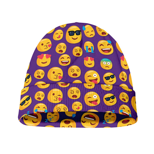 Purple Emoji Pattern Print Beanie