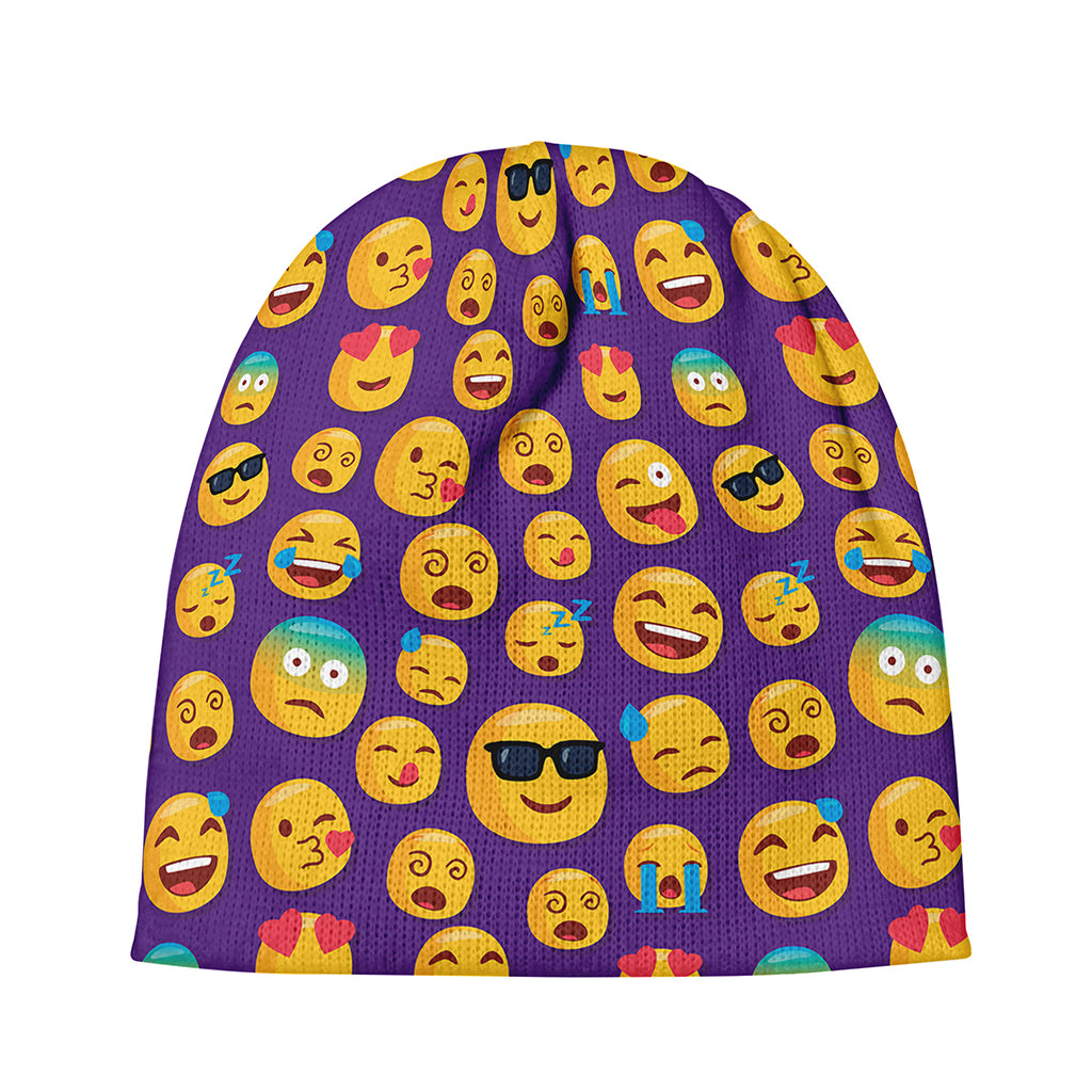 Purple Emoji Pattern Print Beanie