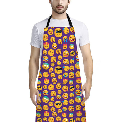 Purple Emoji Pattern Print Bib Apron With Pocket