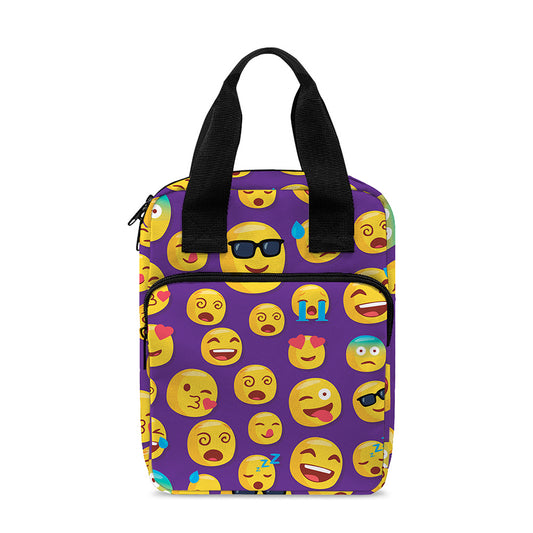 Purple Emoji Pattern Print Bible Tote Bag