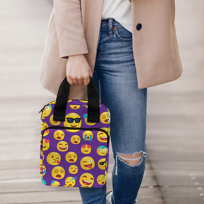 Purple Emoji Pattern Print Bible Tote Bag