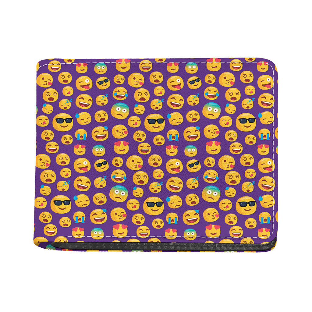 Purple Emoji Pattern Print Bifold Wallet