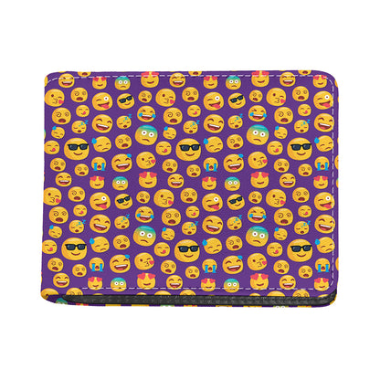 Purple Emoji Pattern Print Bifold Wallet