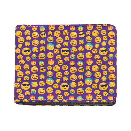 Purple Emoji Pattern Print Bifold Wallet