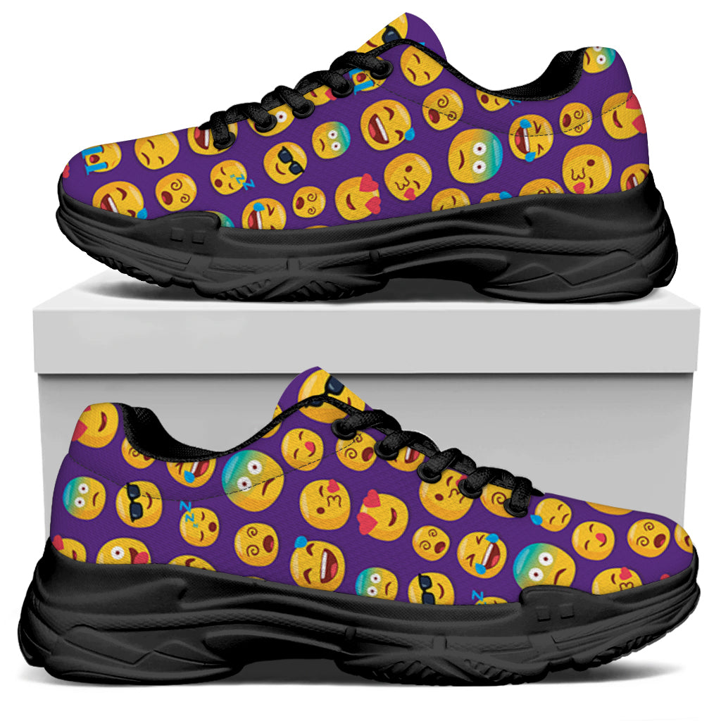 Purple Emoji Pattern Print Black Chunky Shoes