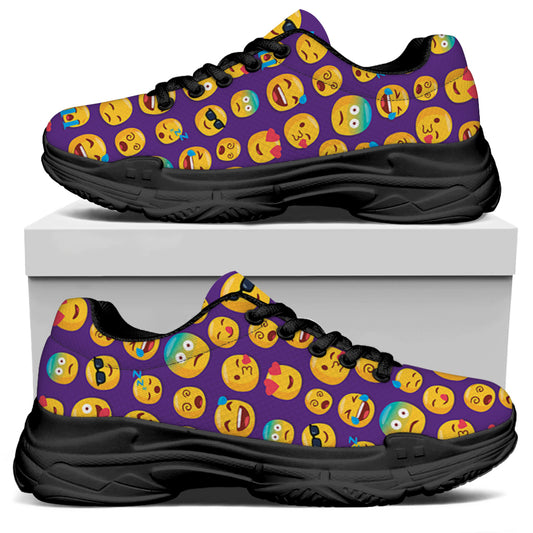 Purple Emoji Pattern Print Black Chunky Shoes
