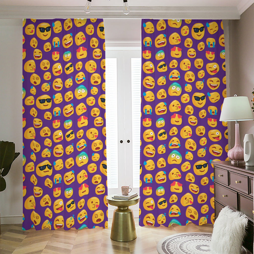 Purple Emoji Pattern Print Blackout Pencil Pleat Curtains