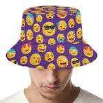 Purple Emoji Pattern Print Bucket Hat