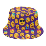 Purple Emoji Pattern Print Bucket Hat