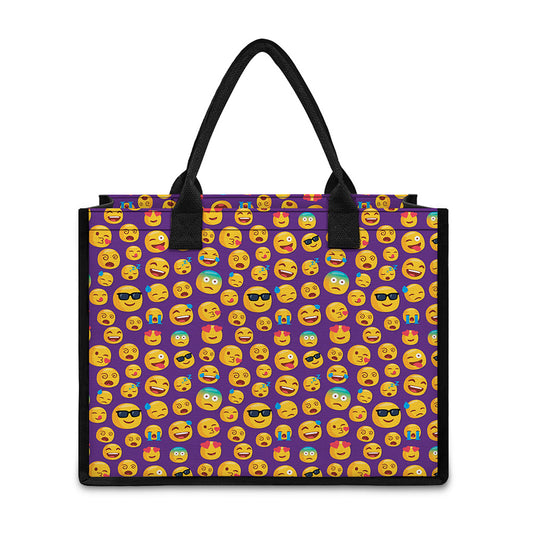 Purple Emoji Pattern Print Canvas Tote Bag