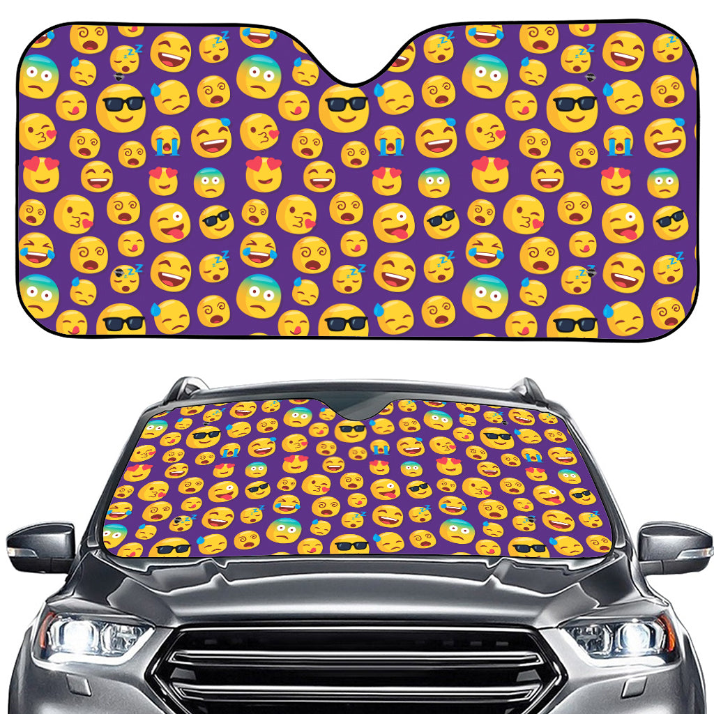 Purple Emoji Pattern Print Car Windshield Sun Shade