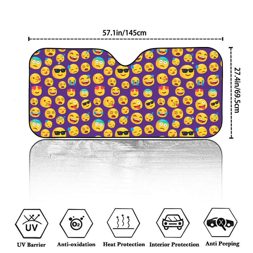 Purple Emoji Pattern Print Car Windshield Sun Shade