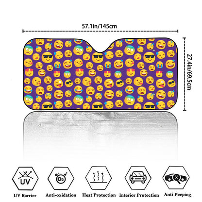 Purple Emoji Pattern Print Car Windshield Sun Shade