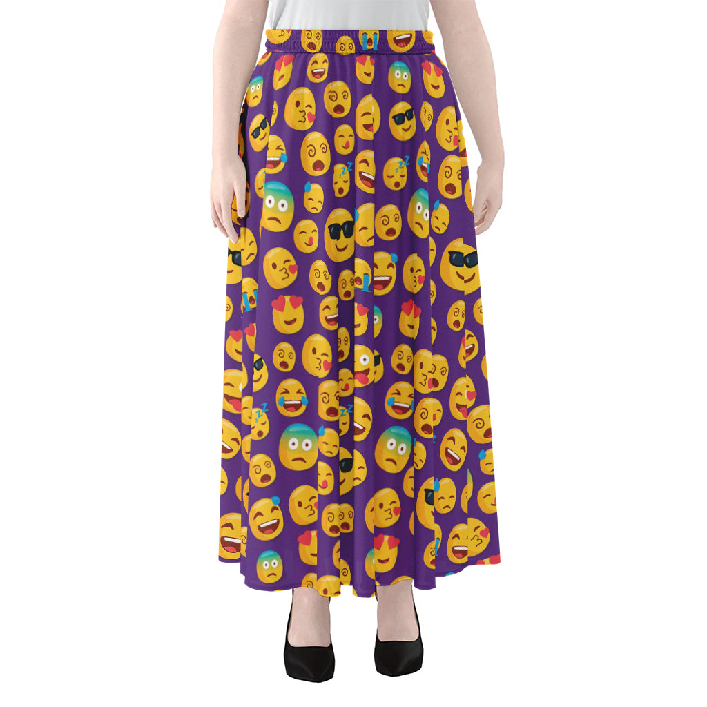 Purple Emoji Pattern Print Chiffon Maxi Skirt