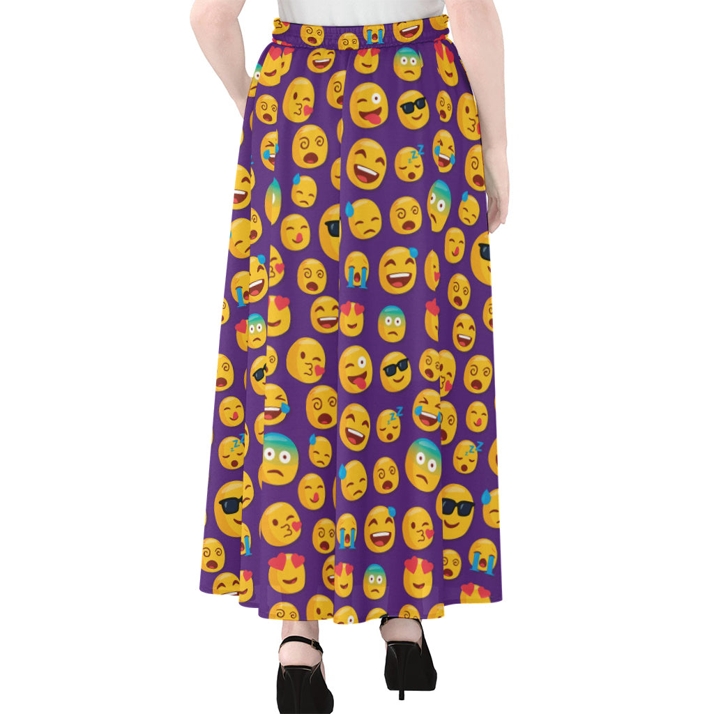 Purple Emoji Pattern Print Chiffon Maxi Skirt