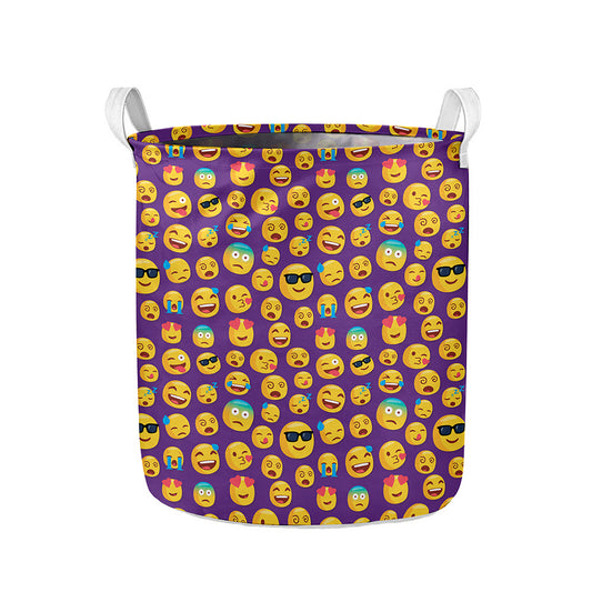 Purple Emoji Pattern Print Collapsible Laundry Basket