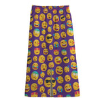 Purple Emoji Pattern Print Cotton Front Slit Maxi Skirt