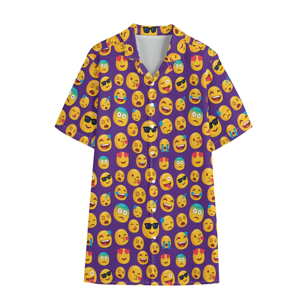 Purple Emoji Pattern Print Cotton Hawaiian Shirt