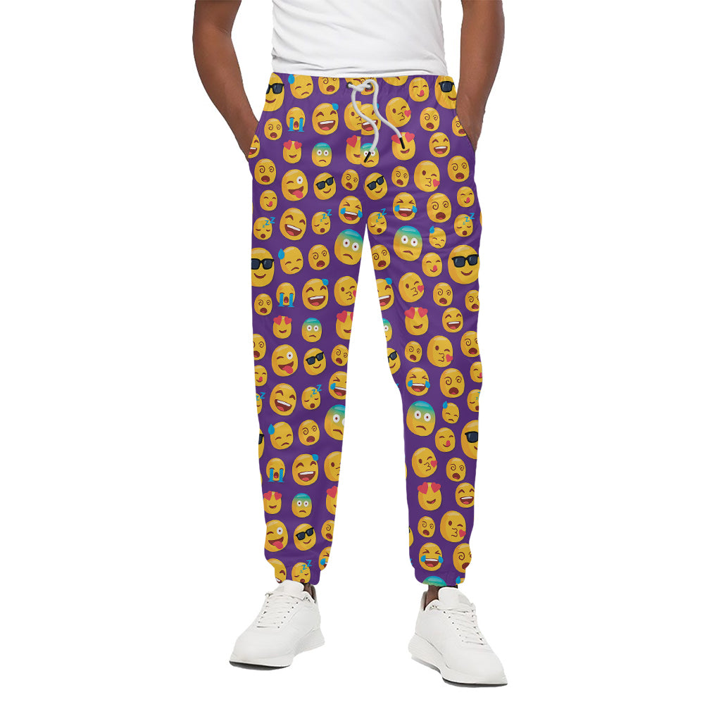 Purple Emoji Pattern Print Cotton Pants