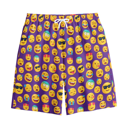 Purple Emoji Pattern Print Cotton Shorts