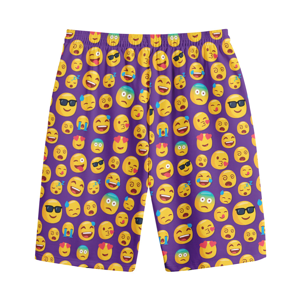 Purple Emoji Pattern Print Cotton Shorts