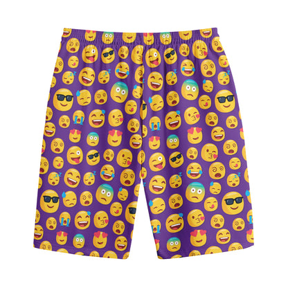 Purple Emoji Pattern Print Cotton Shorts
