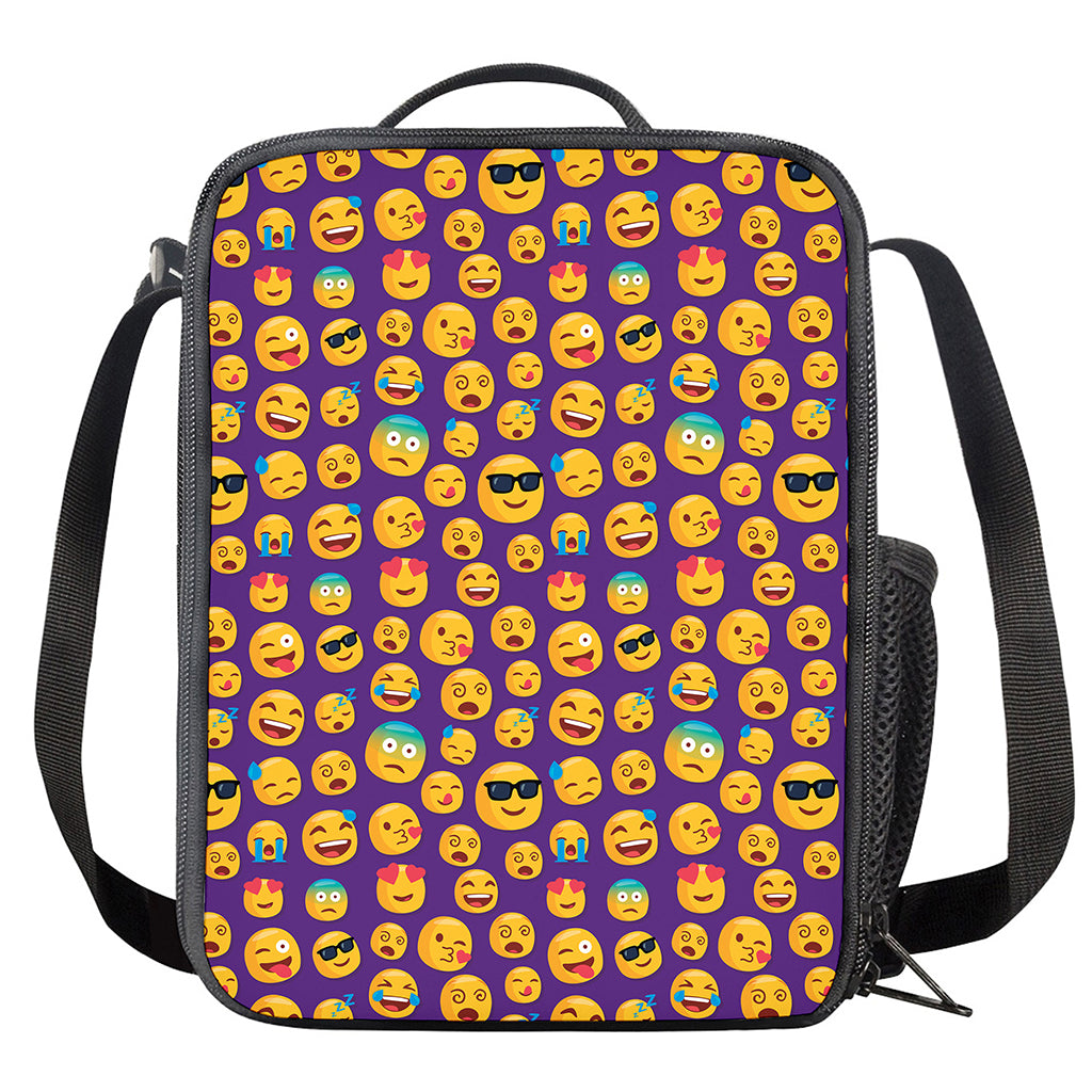 Purple Emoji Pattern Print Crossbody Lunch Bag