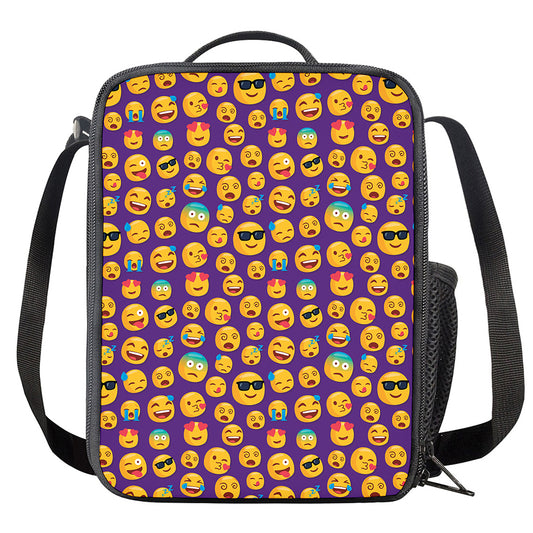 Purple Emoji Pattern Print Crossbody Lunch Bag