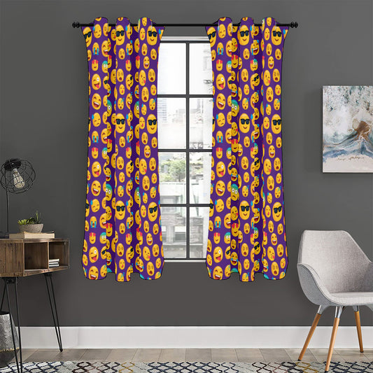 Purple Emoji Pattern Print Curtain