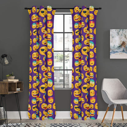 Purple Emoji Pattern Print Curtain